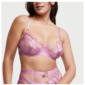 VICTORIA’S SECRET LUXE LINGERIE UNLINED BALCONET STRAPPY BANDED CAGED BRA LILAC